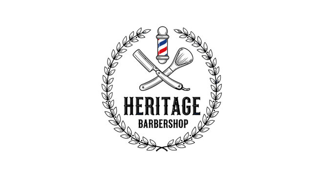 Vintage style barbershop logo with crossed scissors and straight razor.