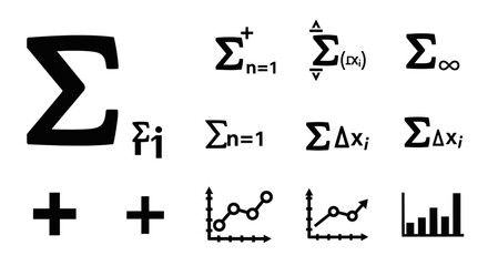 Fototapeta premium Mathematical symbols and graphs illustrating complex equations and data analysis on a plain background from a straightforward viewpoint