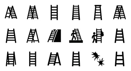 Collection of ladders and equipment silhouetted against a plain background viewed from a straightforward angle © Art