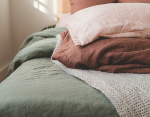Calm and peaceful bedroom interior in pastels
