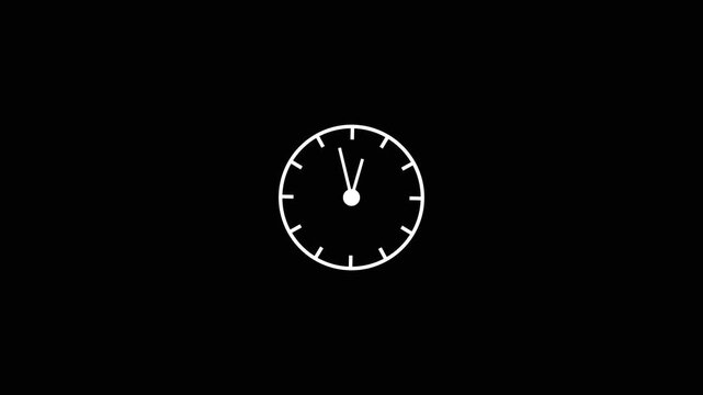 Time lapse of spinning clock animation in 12 Hour.Seamless motion animated footage.Time concept on black background. Time concept. Alpha channel.4k video animation.