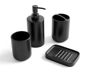 Modern black bathroom accessories set with soap dispenser