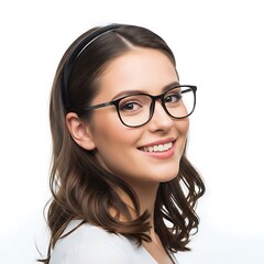 Smiling young woman wearing glasses and headset for customer support