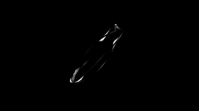Isolated glossy metallic abstract object floating in deep black space with sharp reflections and smooth aerodynamic contours creating a modern futuristic mood