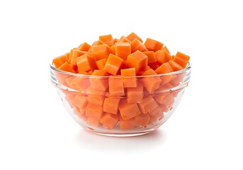 Freshly chopped carrots in a clear glass bowl for healthy snacking