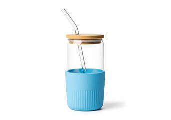 Reusable glass tumbler with bamboo lid and straw for eco friendly drinks