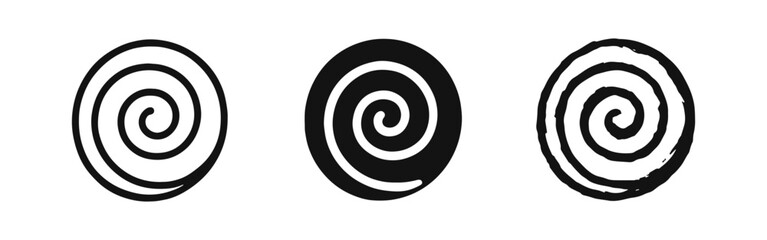 Spiral Icon Set - Outline, Solid, and Hand-Drawn Styles for Hypnosis or Abstract Concepts