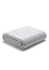 Soft gray blanket folded neatly on white background for home decor