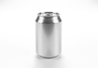Sleek silver soda can on white background for beverage branding