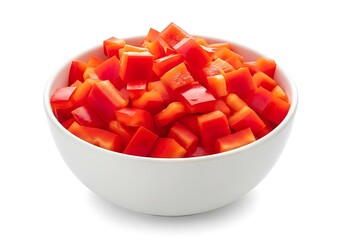 Fresh red bell pepper pieces in white bowl