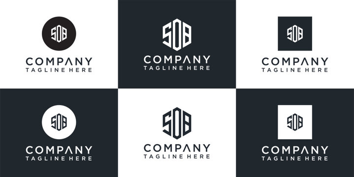 Set of modern company logos with abstract geometric designs and typography.
