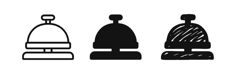 Obraz premium Three styles of service bell icons, outline, glyph, and hand-drawn designs.