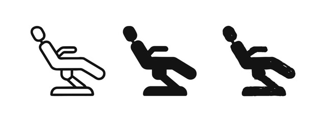 Dental Chair and Medical Examination Recliner Icon Set - Outline, Filled, and Hand-Drawn Styles