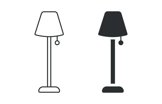 Floor Lamp Icon Set, Standing Light Line and Solid Vector Illustration