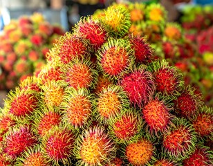Fototapeta premium Rambutan Fruits on Display at Market.