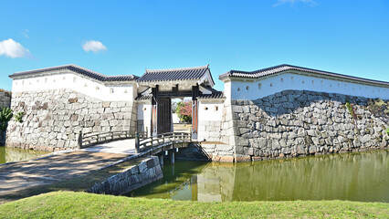 Scenery of Ako castle ruins Umayaguchimon gate and water moat, Ako city, Hyogo prefecture, Japan