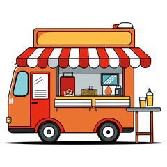 Street Food Truck Cartoon Illustration &ndash; Mobile Fast Food Van