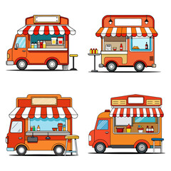 Street Food Truck Cartoon Illustration &ndash; Mobile Fast Food Van