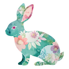 Watercolor Floral Bunny Illustration &ndash; Cute Easter Spring Rabbit Clipart