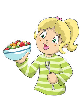 Ni&ntilde;a contenta con ensalada