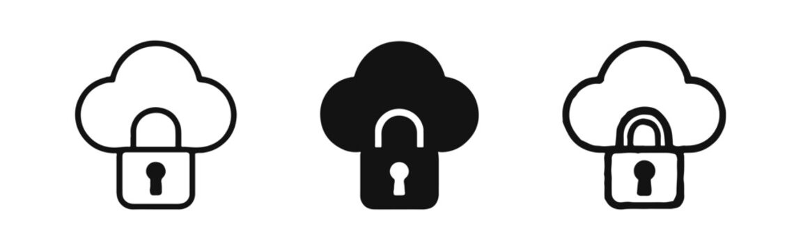 Secure Cloud Storage Icon Set - Cloud Computing Security Symbol for Data Protection and Privacy
