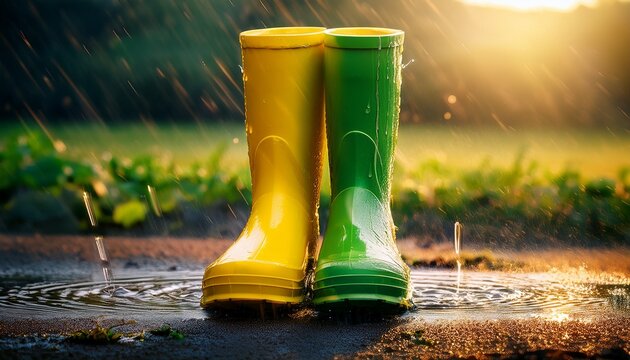 bright yellow green rain boot