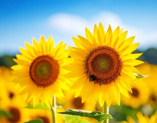 Obraz premium Sunflowers in a Field Under Blue Sky.
