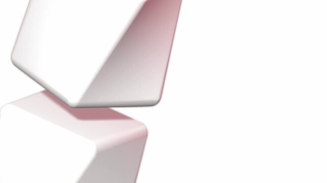 Close up view of smooth white geometric form with soft pink shadows and rounded edges creating a clean minimal abstract 3d background with subtle depth