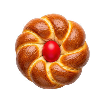 Easter bread tsoureki red egg isolated on white traditional sweet brioche paska