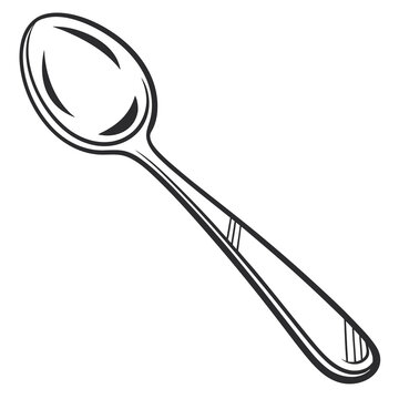 Minimalist metal spoon illustration with clean lines and reflective highlights for modern kitchenware catalogs and household supply marketing vector art