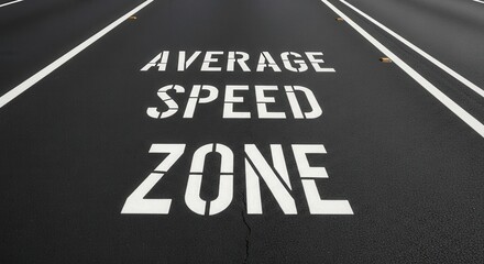 Fototapeta premium Aesthetic Road Marking Illustrating Average Speed Zone Painted on Asphalt Surface