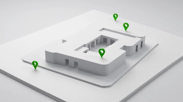 A video showcasing a 3D model of a building on a white platform