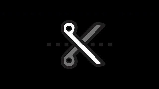 2D Animation of Cutting Scissors for Coupon and Discount, Transparent Background. Flat Line Art Scissors Cutting Animation with Gray Fill