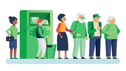 Flat vector illustration of a queue of people at an automated teller machine..eps