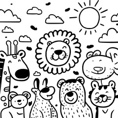 Fototapeta premium Cartoon Animals Smiling Under Sunny Sky
