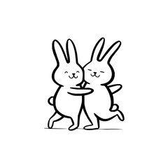 Obraz premium Smiling Rabbits Hugging Each Other on White Background