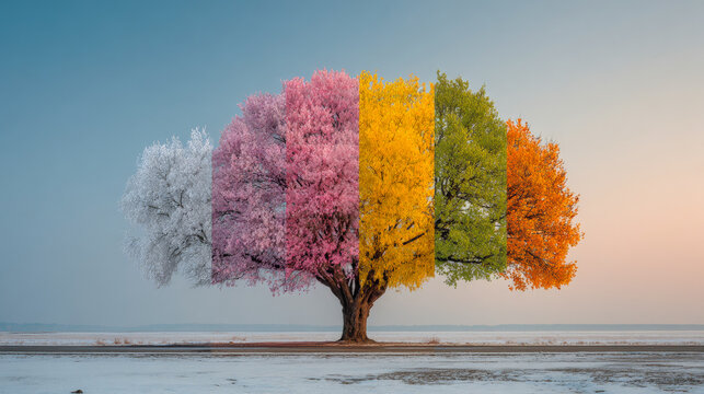 Tree changing through seasons showing nature passing of time