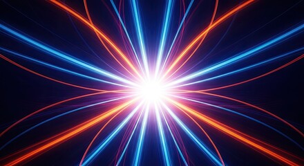 Vibrant light explosion with radiating blue and orange beams