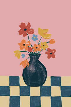 Vase with flowers on the table. 