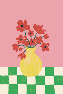 Vase with flowers on the table. 