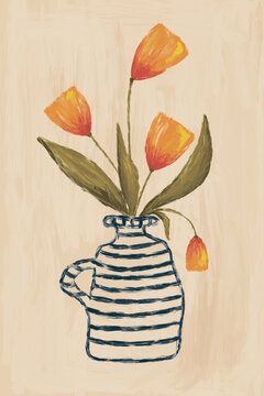 Vase with orange flowers. 