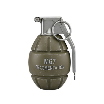 Single hand grenade. Detailed military explosive object, ready for design use, isolated on white or transparent background. PNG format.