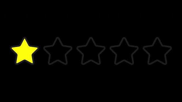 2D Animation of One Star Rating for Poor Customer Feedback, Transparent Background. Flat Line Art 1 Star Animation with Yellow Fill.
