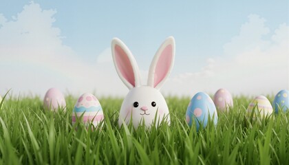 "Ears Of Bunny Appear In Grass - Easter Card"
