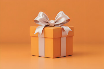 Orange gift box with white ribbon and bow present