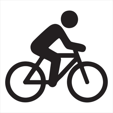 Person riding bicycle icon in solid black silhouette Adobe Illustrator Artwork