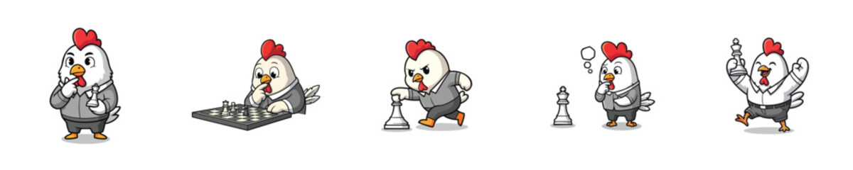 Cute Rooster Chess Strategy Mascot Cartoon Vector Character Collection © NineteenVisualStudio