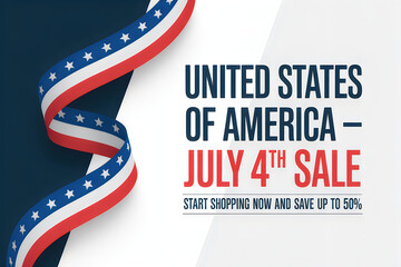 Obraz premium United states of america july 4th sale banner with american flag ribbon