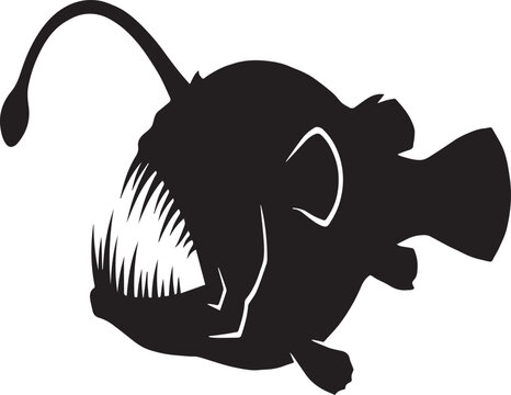 Deep-Sea Anglerfish Silhouettes Isolated with Prominent Lure and Sharp Teeth