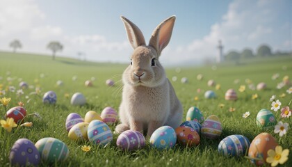 easter bunny and easter eggs, generative ai
